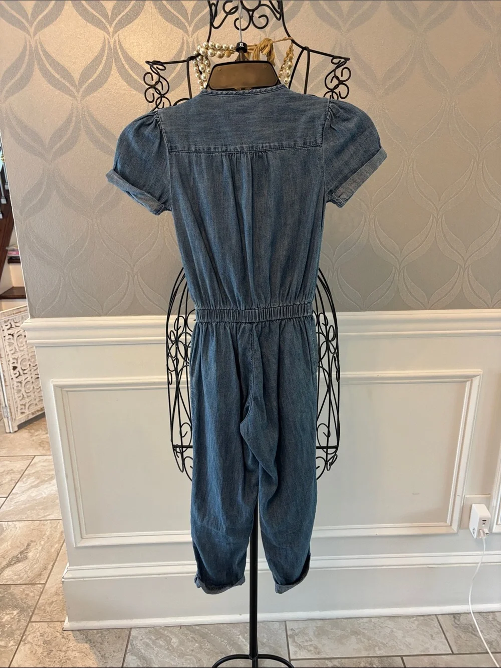 GAP Girls Blue Chambray Button-Front Jumpsuit